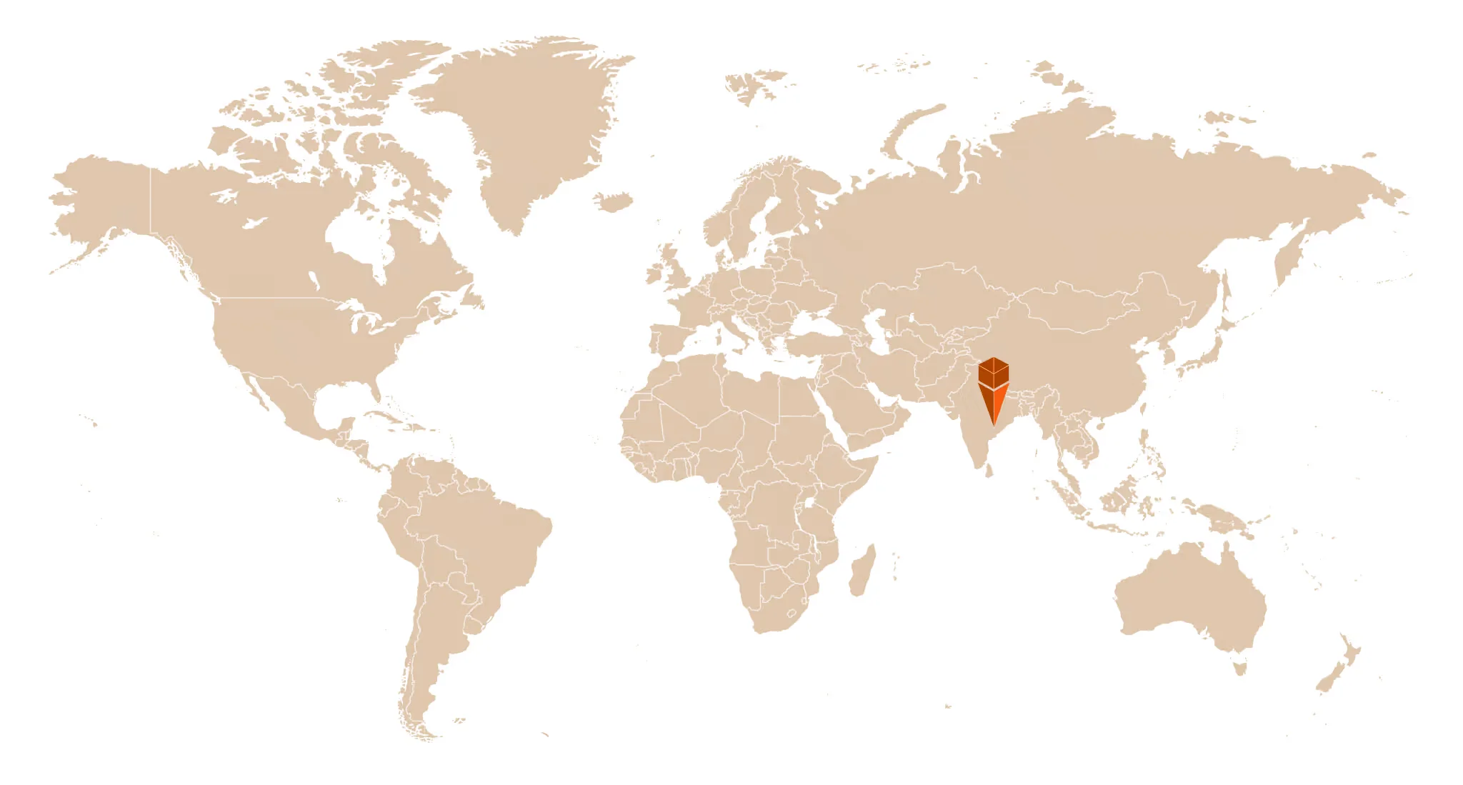 World map diagram with a location pin over Pune, India.