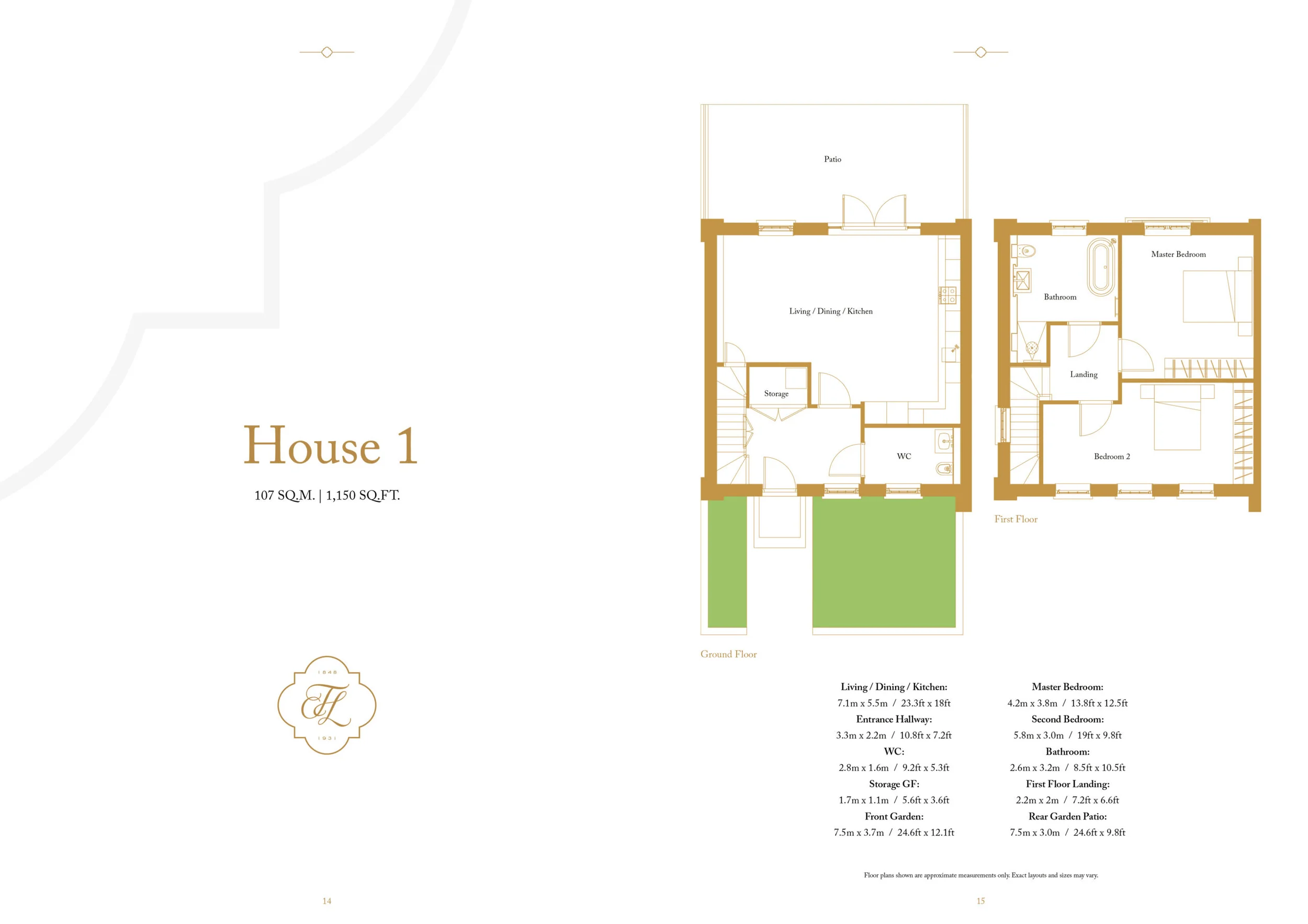 Architectural floor plans and room dimensions for House 1 by Yogo Group.